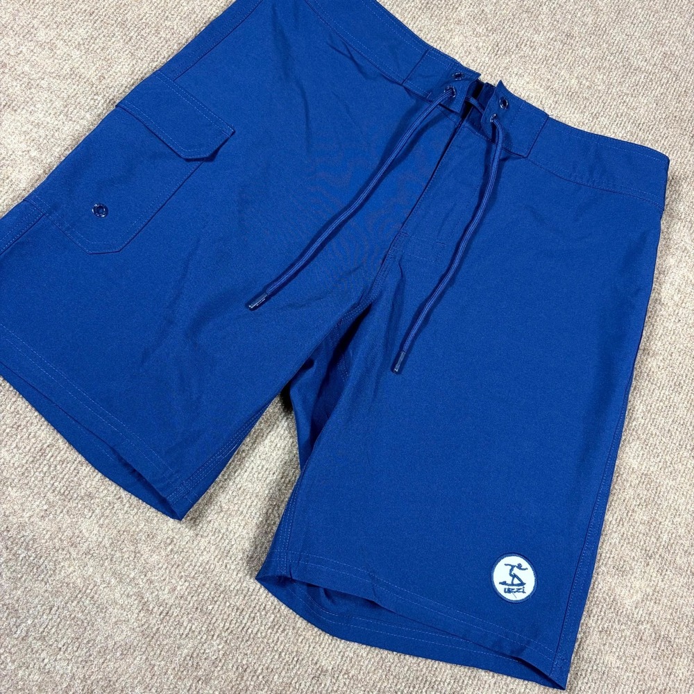 Uzzi Swim Trunks Mens Small Royal Blue Stretch Drawstring Cargo Pocket Surfing